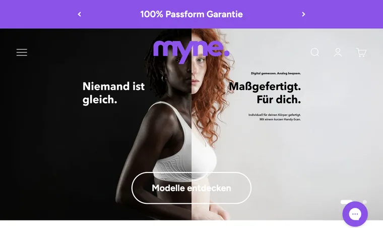 Projektansicht der Website MYNE