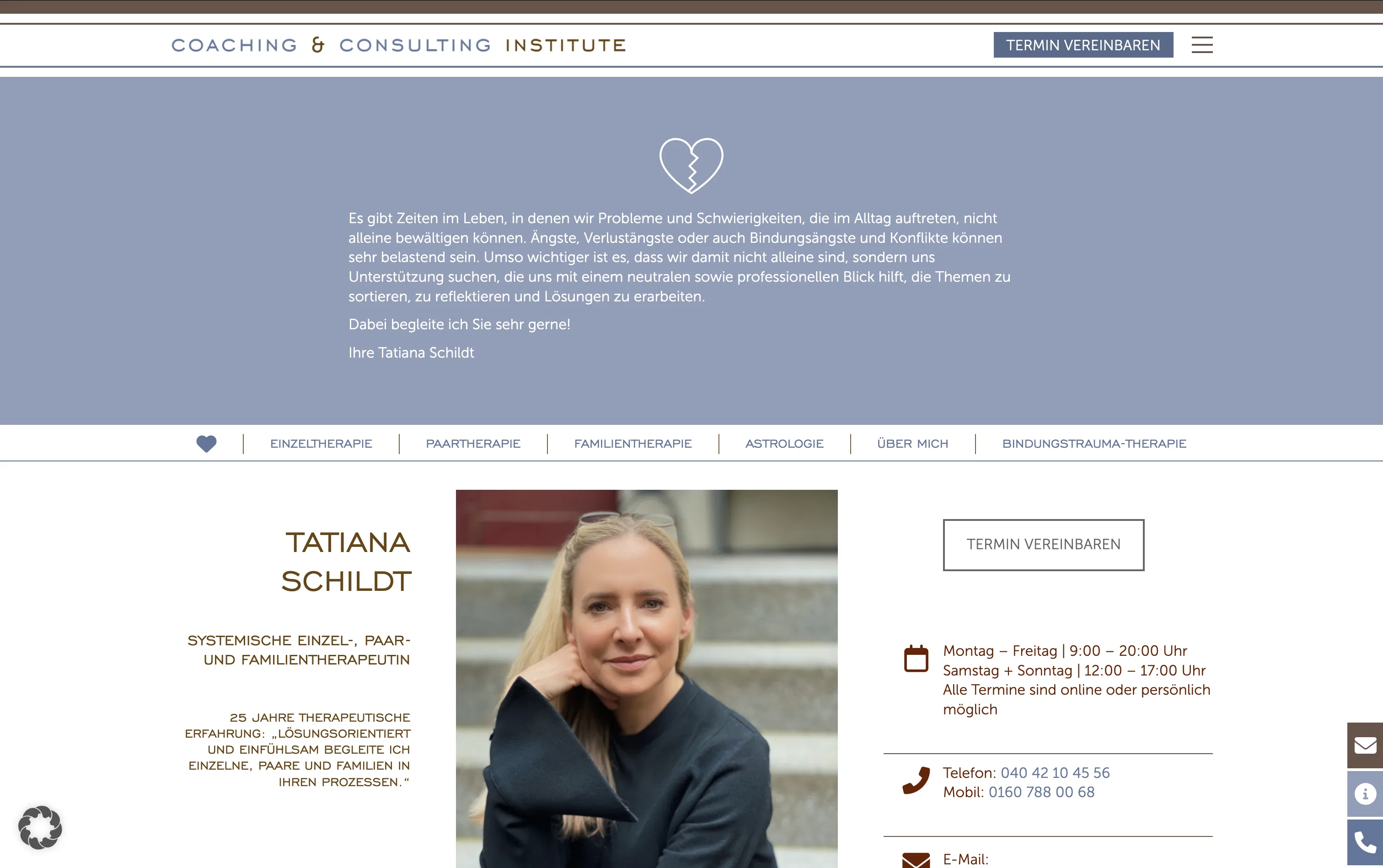 Detailansicht der Website Paar- und Familientherapie